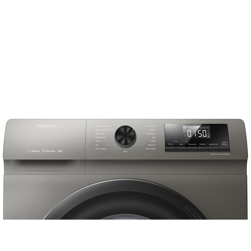 Hisense WFQP8014EVMT lavadora Carga frontal 8 kg 1400 RPM Acero inoxidable