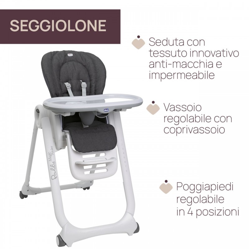 Chicco Polly Magic Relax Multifunctional high chair Padded seat Grey, White