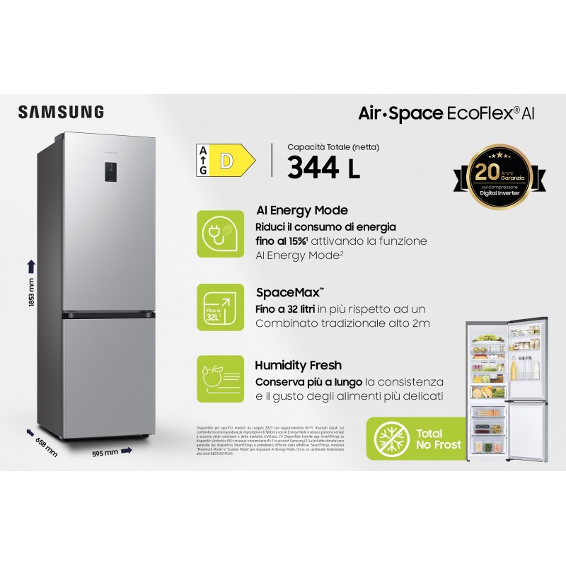 Samsung Frigorifero Combinato EcoFlex AI 1.85m 344L RB34C672DSA