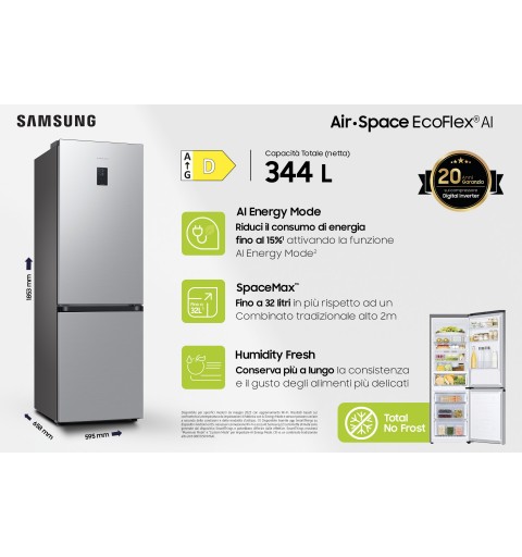 Samsung Frigorifero Combinato EcoFlex AI 1.85m 344L RB34C672DSA