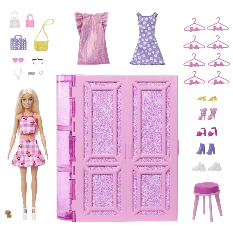 Barbie Armadio Dei Sogni Di Playset Giocattolo Con Bambola Alla Moda, Vestiti E Accessori, Larghezza Di 91 Cm Con Oltre 25 Pezzi