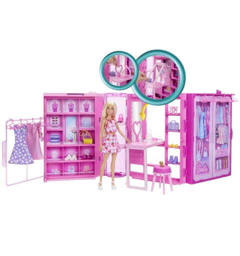 Barbie Armadio Dei Sogni Di Playset Giocattolo Con Bambola Alla Moda, Vestiti E Accessori, Larghezza Di 91 Cm Con Oltre 25 Pezzi