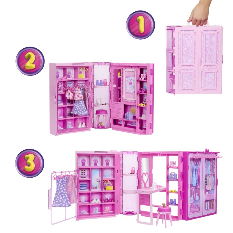 Barbie Armadio Dei Sogni Di Playset Giocattolo Con Bambola Alla Moda, Vestiti E Accessori, Larghezza Di 91 Cm Con Oltre 25 Pezzi