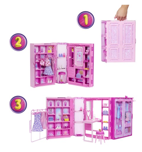 Barbie Armadio Dei Sogni Di Playset Giocattolo Con Bambola Alla Moda, Vestiti E Accessori, Larghezza Di 91 Cm Con Oltre 25 Pezzi