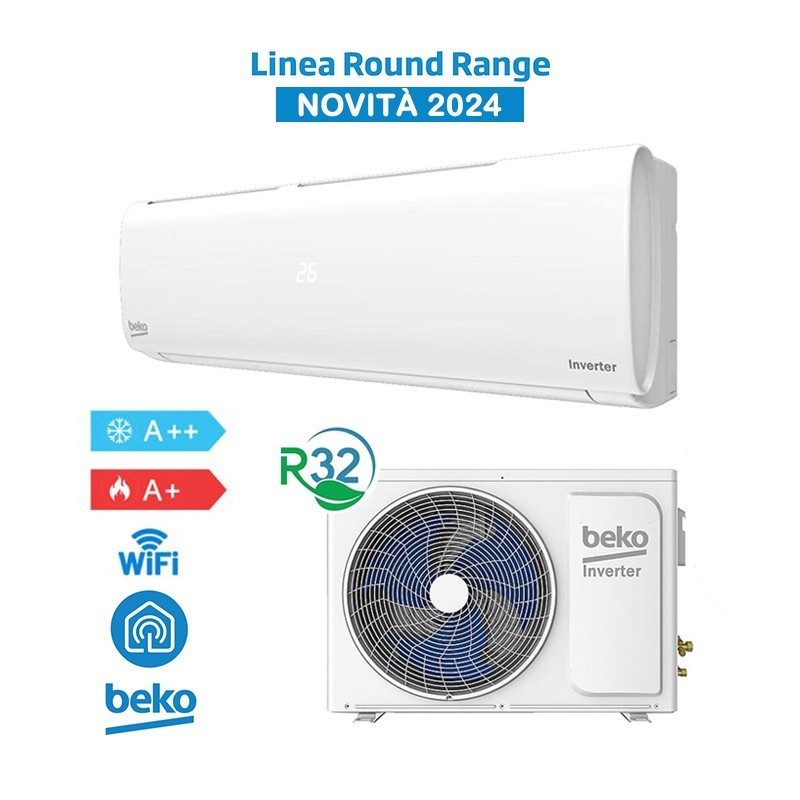 Beko BEHPC090 + BEHPC091 Condizionatore Climatizzatore 9000Btu A++/A+ 2,5Kw Round Range WiFi, R32 Inverter, Bianco