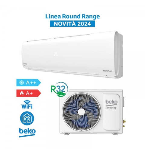 Beko BEHPC090 + BEHPC091 Condizionatore Climatizzatore 9000Btu A++/A+ 2,5Kw Round Range WiFi, R32 Inverter, Bianco