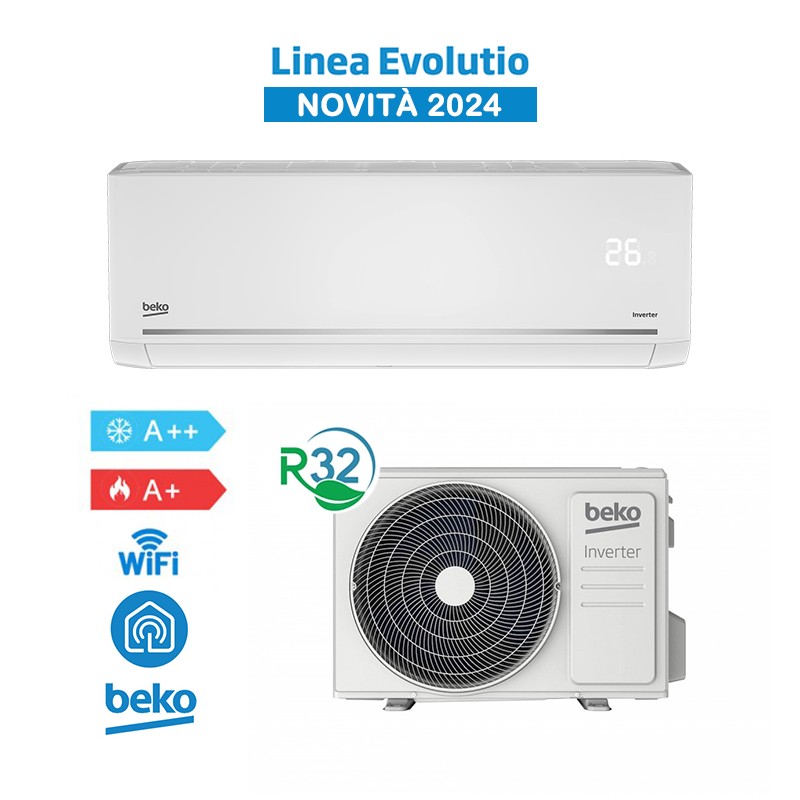 Beko BEHPG090 + BEHPG091 Condizionatore Climatizzatore 9000Btu A++/A+ 2,6Kw Evolutio WiFi, R32 Inverter, Bianco - Novità 2024