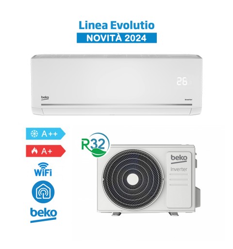 Beko BEHPG090 + BEHPG091 Condizionatore Climatizzatore 9000Btu A++/A+ 2,6Kw Evolutio WiFi, R32 Inverter, Bianco - Novità 2024