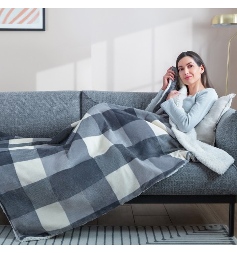 Imetec CaldoPlaid Tartan Grey Plaid Riscaldabile, Morbida Coperta Elettrica 160x120 cm, Basso Consumo, Tecnologia Adapto,