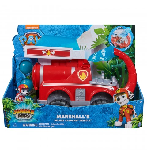 PAW Patrol Jungle Pups, Deluxe Elephant Vehicle de Marshall con lanzador de proyectiles, camión de juguete con figura de