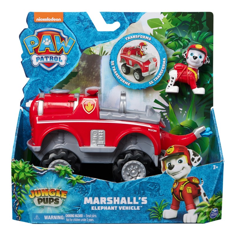 PAW Patrol Jungle Pups, Elephant Vehicle di Marshall, veicolo giocattolo con action figure da collezione, giocattoli per