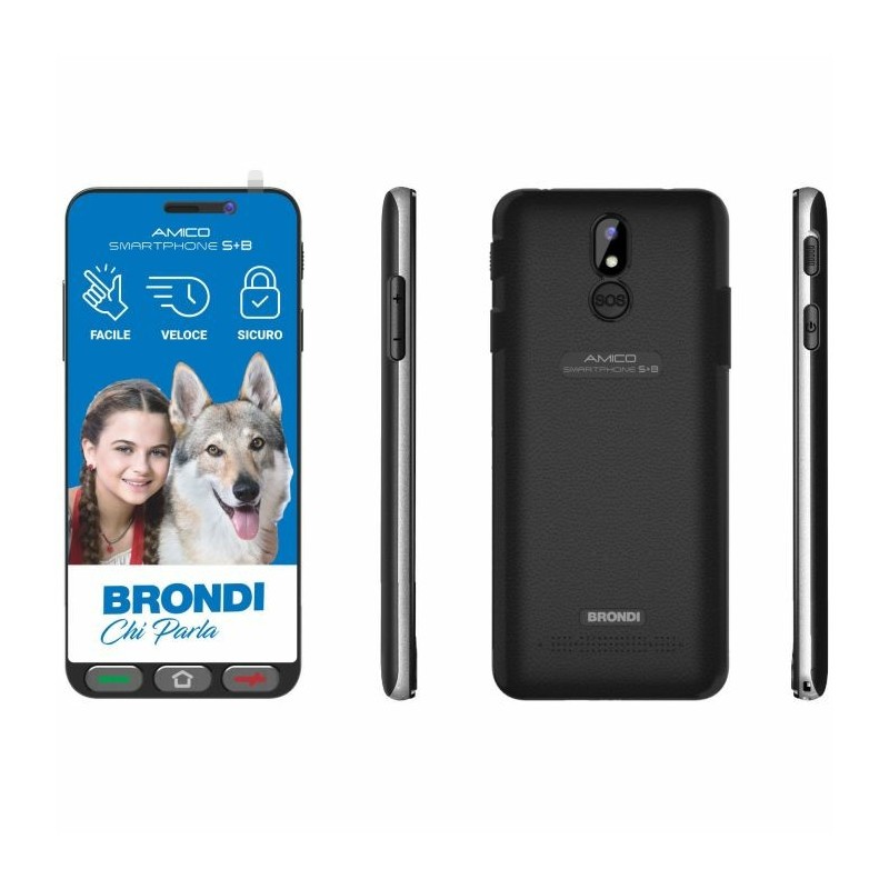 Brondi Amico Smartphone S+B Nero 14,5 cm (5.7") Doppia SIM Android 12 Go edition 4G USB tipo-C 2 GB 16 GB 2800 mAh