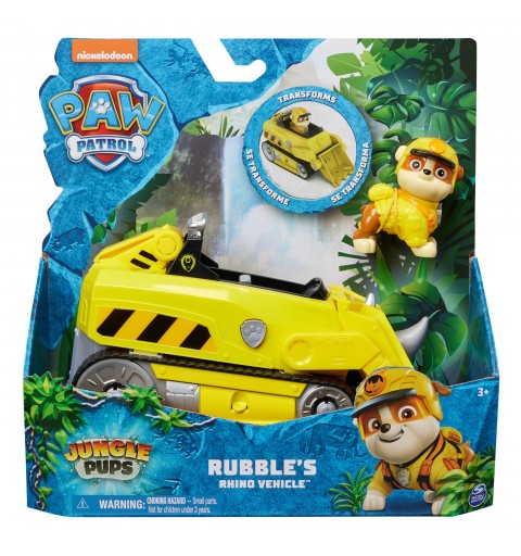 PAW Patrol Jungle Pups, Rhino Vehicle de Rubble, vehículo de juguete con figura de acción coleccionable, juguetes para niños y