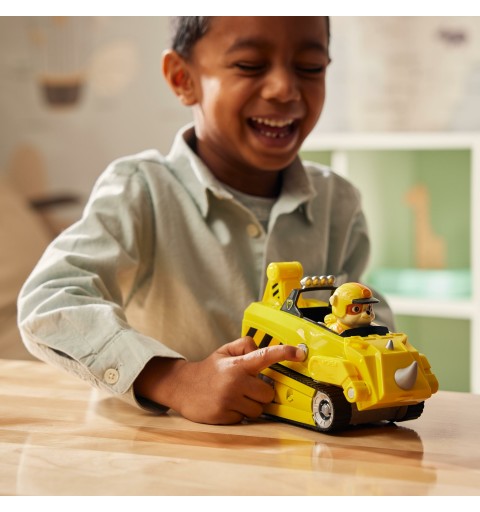 PAW Patrol Jungle Pups, Rhino Vehicle de Rubble, vehículo de juguete con figura de acción coleccionable, juguetes para niños y