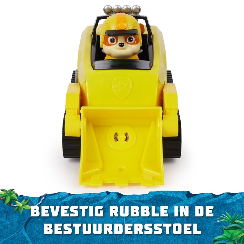 PAW Patrol Jungle Pups, Rhino Vehicle de Rubble, vehículo de juguete con figura de acción coleccionable, juguetes para niños y