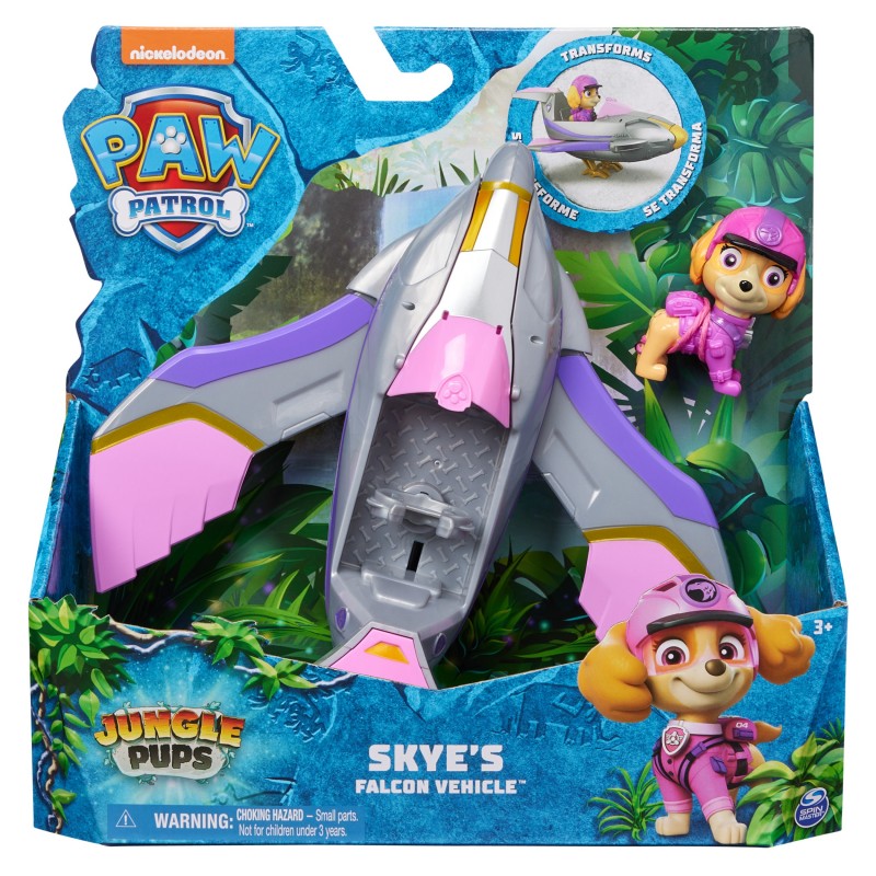 PAW Patrol Jungle Pups, Falcon Vehicle von Skye, Spielzeug-Jet mit Actionfigur zum Sammeln, Kinderspielzeug für Jungen und