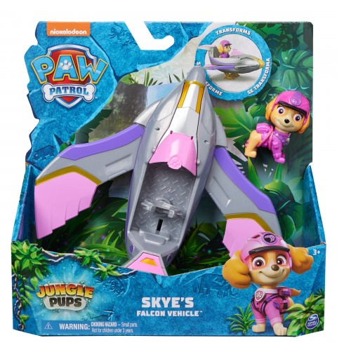 PAW Patrol Jungle Pups, Falcon Vehicle de Skye, jet de juguete con figura de acción coleccionable, juguetes para niños y niñas