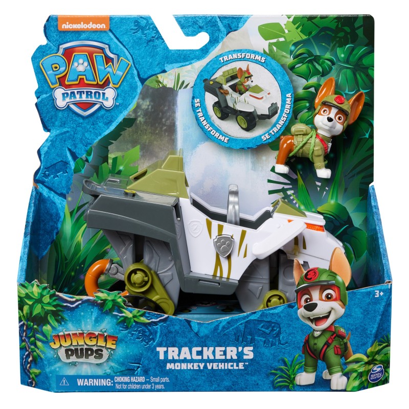 PAW Patrol Jungle Pups, Monkey Vehicle de Tracker, camión de juguete con figura de acción coleccionable, juguetes para niños y