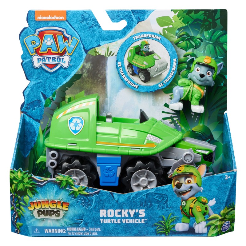 PAW Patrol Jungle Pups, Snapping Turtle Vehicle von Rocky, Spielzeugtruck mit Actionfigur zum Sammeln, Kinderspielzeug für