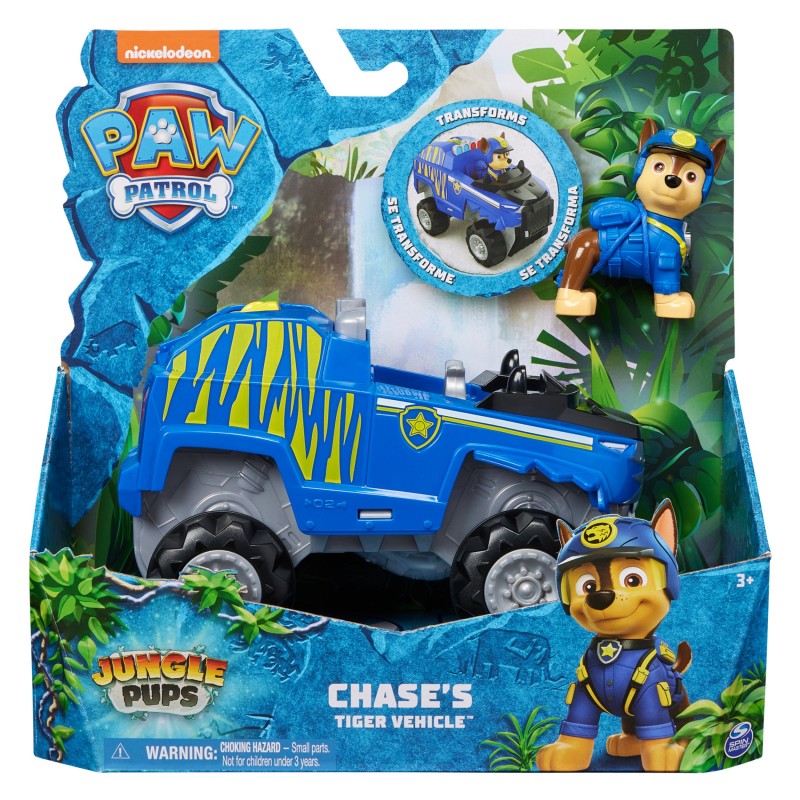 PAW Patrol Jungle Pups, Tiger Vehicle de Chase, vehículo de juguete con figura de acción coleccionable, juguetes para niños y