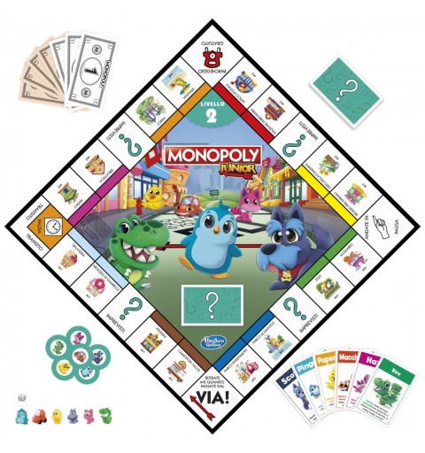 Monopoly Junior 2 Giochi in 1, gioco da tavolo, tabellone fronte-retro, gioco per bambini e bambine più piccoli