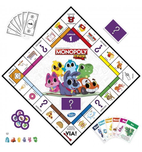 Monopoly Junior 2 Giochi in 1, gioco da tavolo, tabellone fronte-retro, gioco per bambini e bambine più piccoli