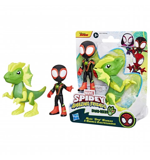 Marvel Spidey and His Amazing Friends Dino-Webs, Miles "Spin" Morales & 's Electrosaurus Action Figures, Super Hero Toys for