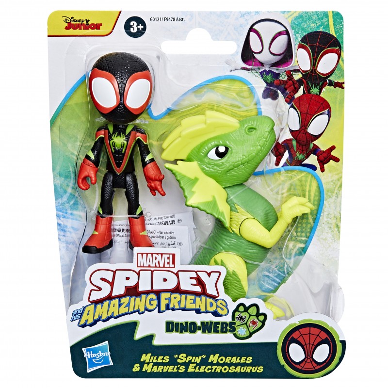 Marvel Spidey and His Amazing Friends Dino-Webs, Miles "Spin" Morales & 's Electrosaurus Action Figures, Super Hero Toys for