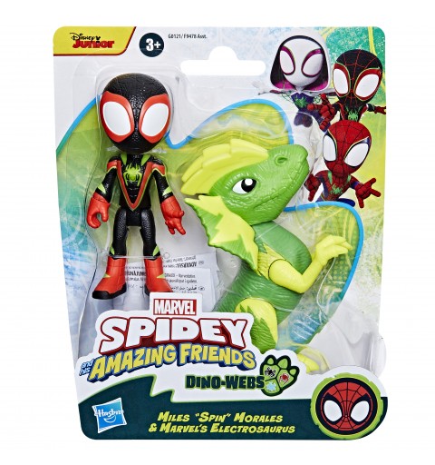 Marvel Spidey and His Amazing Friends Dino-Webs, Miles "Spin" Morales & 's Electrosaurus Action Figures, Super Hero Toys for