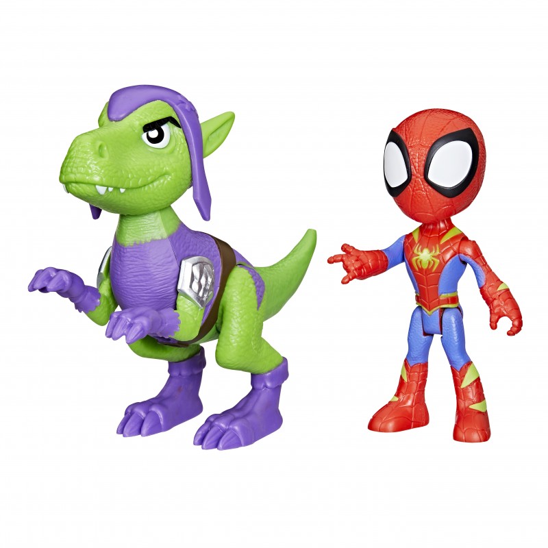 Marvel Spidey and His Amazing Friends Dino-Webs, Spidey and Goblin Raptor Action Figures Set, Super Hero Toys for Boys and