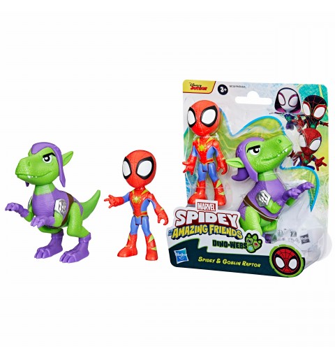 Marvel Spidey and His Amazing Friends Dino-Webs, Spidey and Goblin Raptor Action Figures Set, Super Hero Toys for Boys and