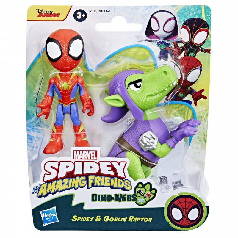 Marvel Spidey and His Amazing Friends Dino-Webs, Spidey and Goblin Raptor Action Figures Set, Super Hero Toys for Boys and