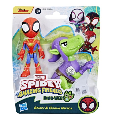 Marvel Spidey and His Amazing Friends Dino-Webs, Spidey and Goblin Raptor Action Figures Set, Super Hero Toys for Boys and