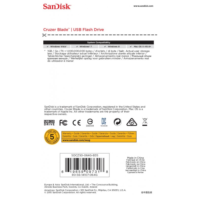 SanDisk Cruzer Blade USB-Stick 64 GB USB Typ-A 2.0 Schwarz, Rot