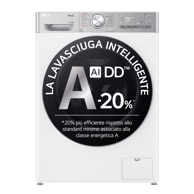 LG D4R9513TPWC Lavasciuga 13 7kg AI DD, Classe D, 1400 giri, TurboWash 360, Autodosaggio