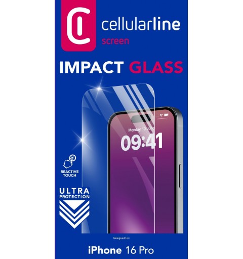 Cellularline Impact Glass - iPhone 16 Pro Thin, tough and super-sensitive tempered glass, Transparent