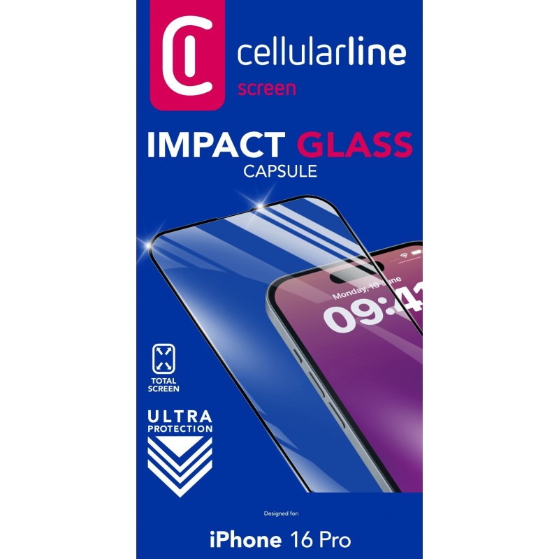 Cellularline Impact Glass Capsule - iPhone 16 Pro Tough edge-to-edge tempered glass