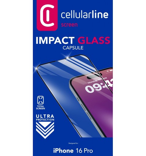 Cellularline Impact Glass Capsule - iPhone 16 Pro Tough edge-to-edge tempered glass