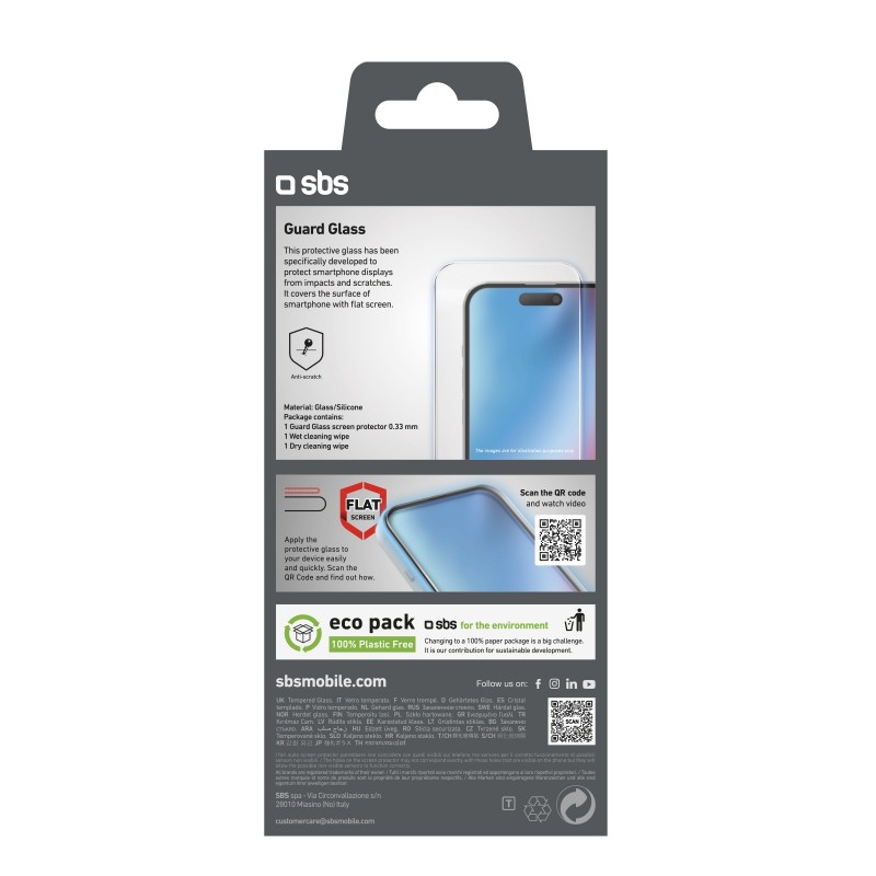 SBS TESCRGLIP1667 écran et protection arrière de téléphones portables Protection d'écran transparent Apple 1 pièce(s)