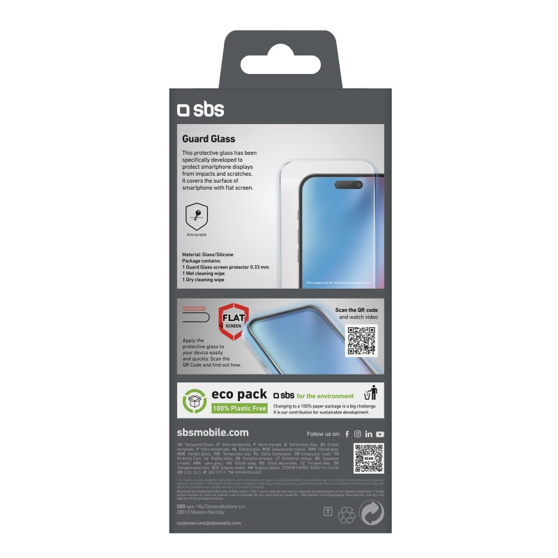 SBS TESCRGLIP1661P écran et protection arrière de téléphones portables Protection d'écran transparent Apple 1 pièce(s)