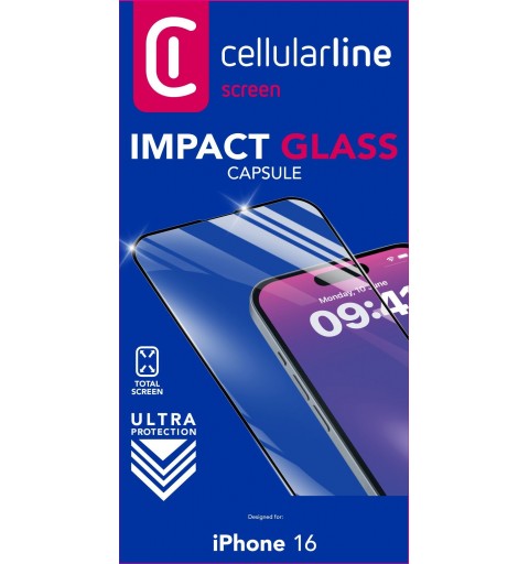 Cellularline Impact Glass Capsule - iPhone 16 Tough edge-to-edge tempered glass