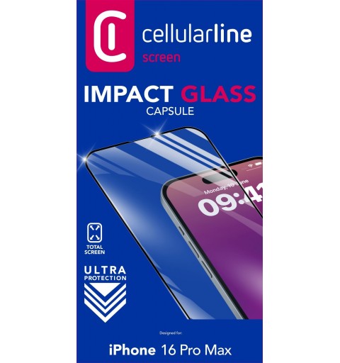 Cellularline Impact Glass Capsule - iPhone 16 Pro Max Tough edge-to-edge tempered glass