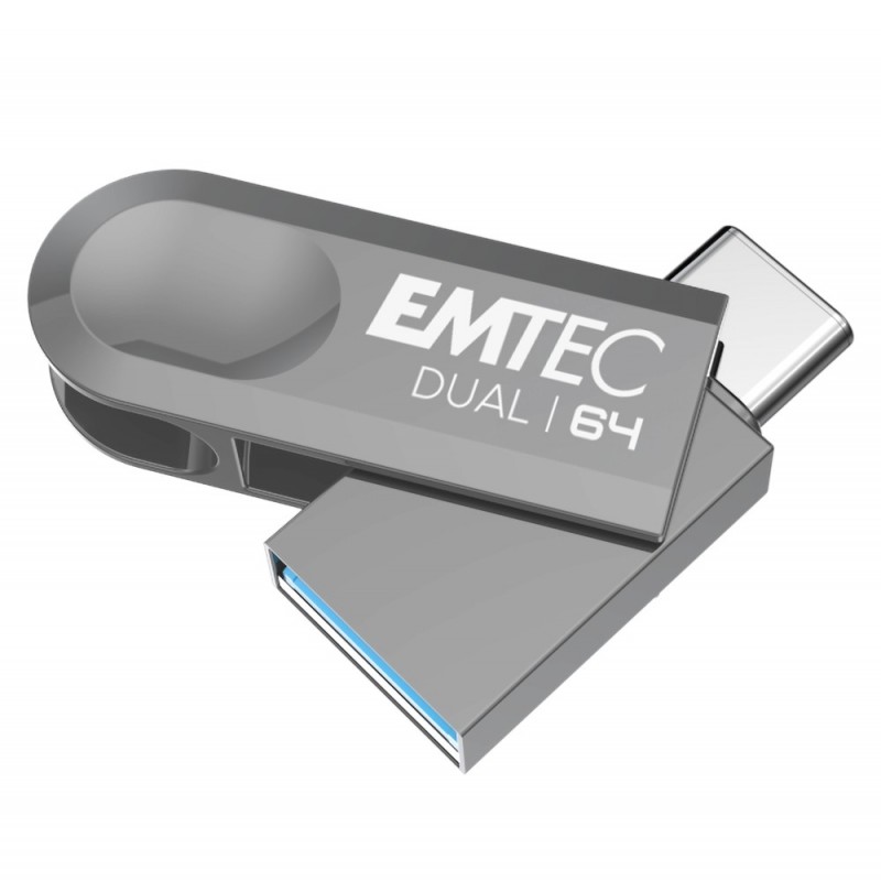 Emtec D280 Dual unidad flash USB 64 GB USB Type-A USB Type-C 3.2 Gen 1 (3.1 Gen 1) Plata