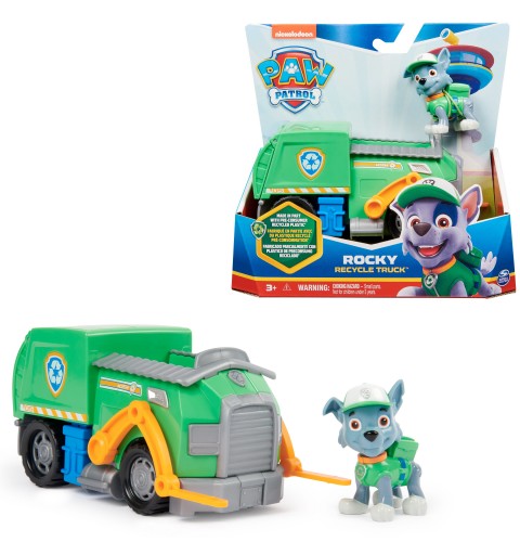 PAW Patrol , Camion per la Raccolta di Rifiuti di Rocky, Veicolo e Personaggio Rocky, Giochi Bambini, 3+ anni