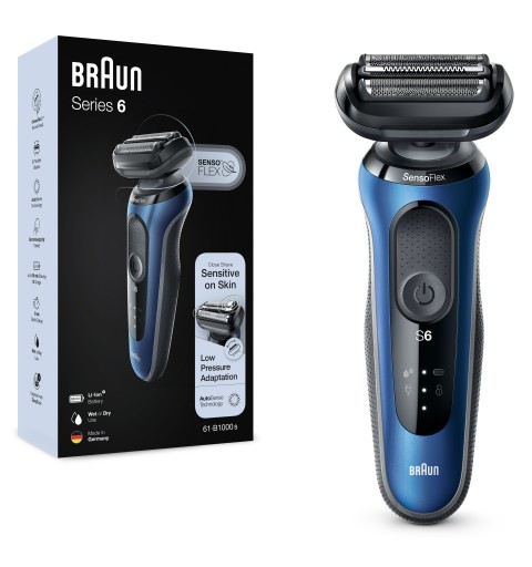 Braun Series 6 61-B1000s Rasoio Elettrico Uomo, SensoFlex, Wet&Dry, Ricaricabile, Rasoio A Lamina Senza Fili, Blu