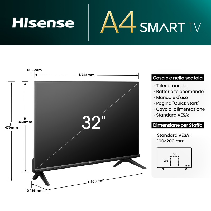 Hisense 32A4N Televisor 81,3 cm (32") HD Smart TV Wifi Negro 200 cd m²