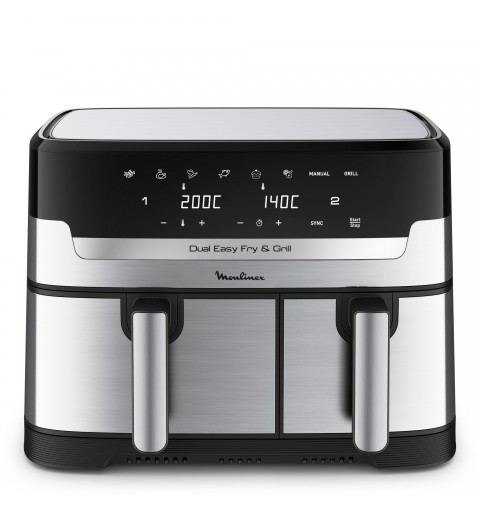 Moulinex Dual Easy Fry EZ905D20 friteuse Double 8,3 L Autonome 2450 W Friteuse d’air chaud Noir, Acier inoxydable