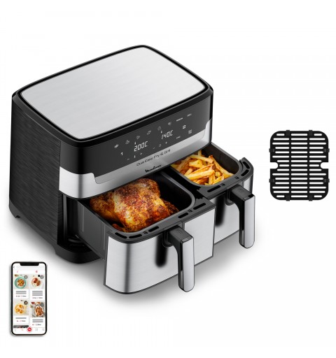 Moulinex Dual Easy Fry EZ905D20 friggitrice Doppia 8,3 L Indipendente 2450 W Friggitrice ad aria calda Nero, Acciaio inox