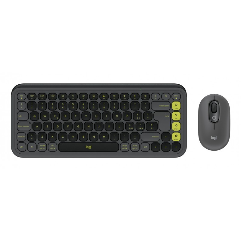 Logitech POP Icon Combo keyboard Mouse included Universal Bluetooth QWERTY Indian Graphite, Green