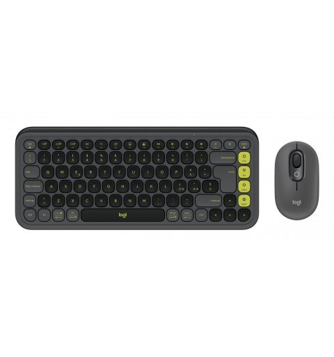 Logitech POP Icon Combo keyboard Mouse included Universal Bluetooth QWERTY Indian Graphite, Green